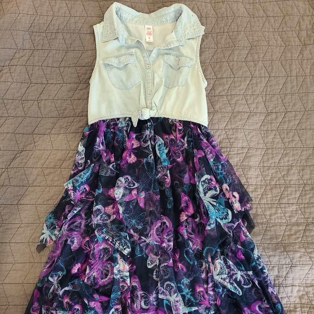 Justice Denim and Tulle layered dress